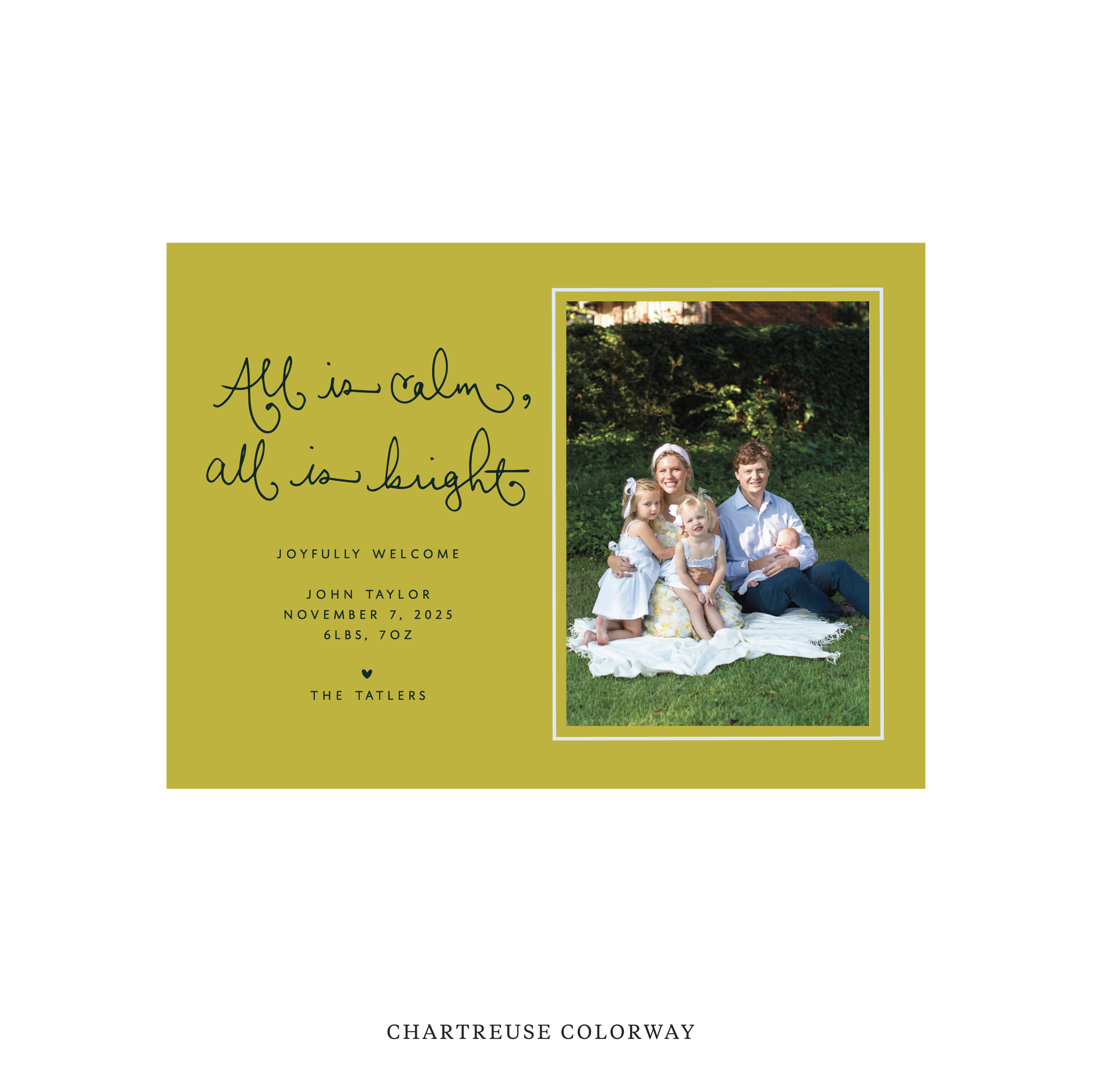 Tatler Classic Flat Print Holiday Card, Birth Announcement Medium