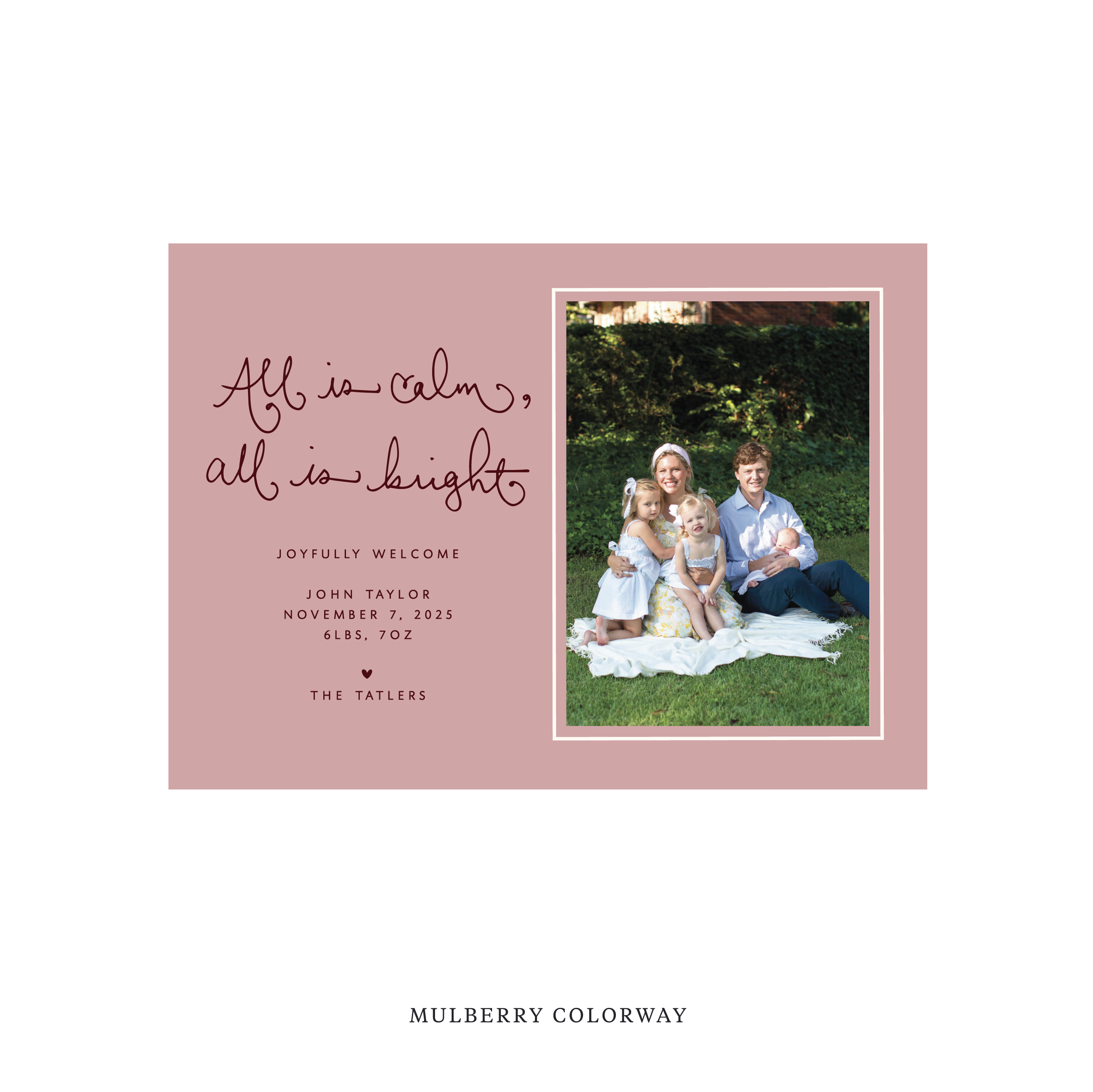 Tatler Classic Flat Print Holiday Card, Birth Announcement Medium