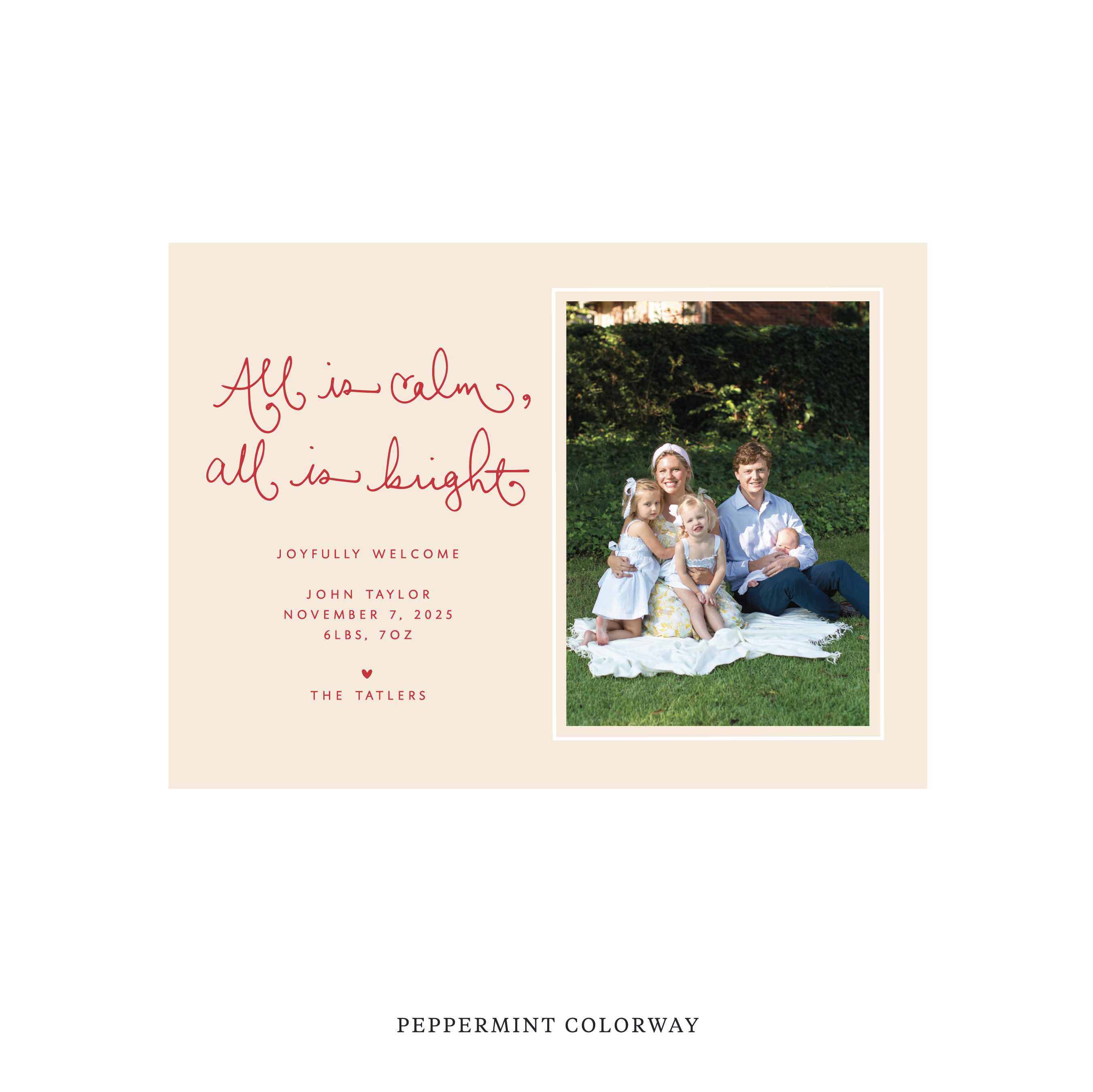 Tatler Classic Flat Print Holiday Card, Birth Announcement Medium