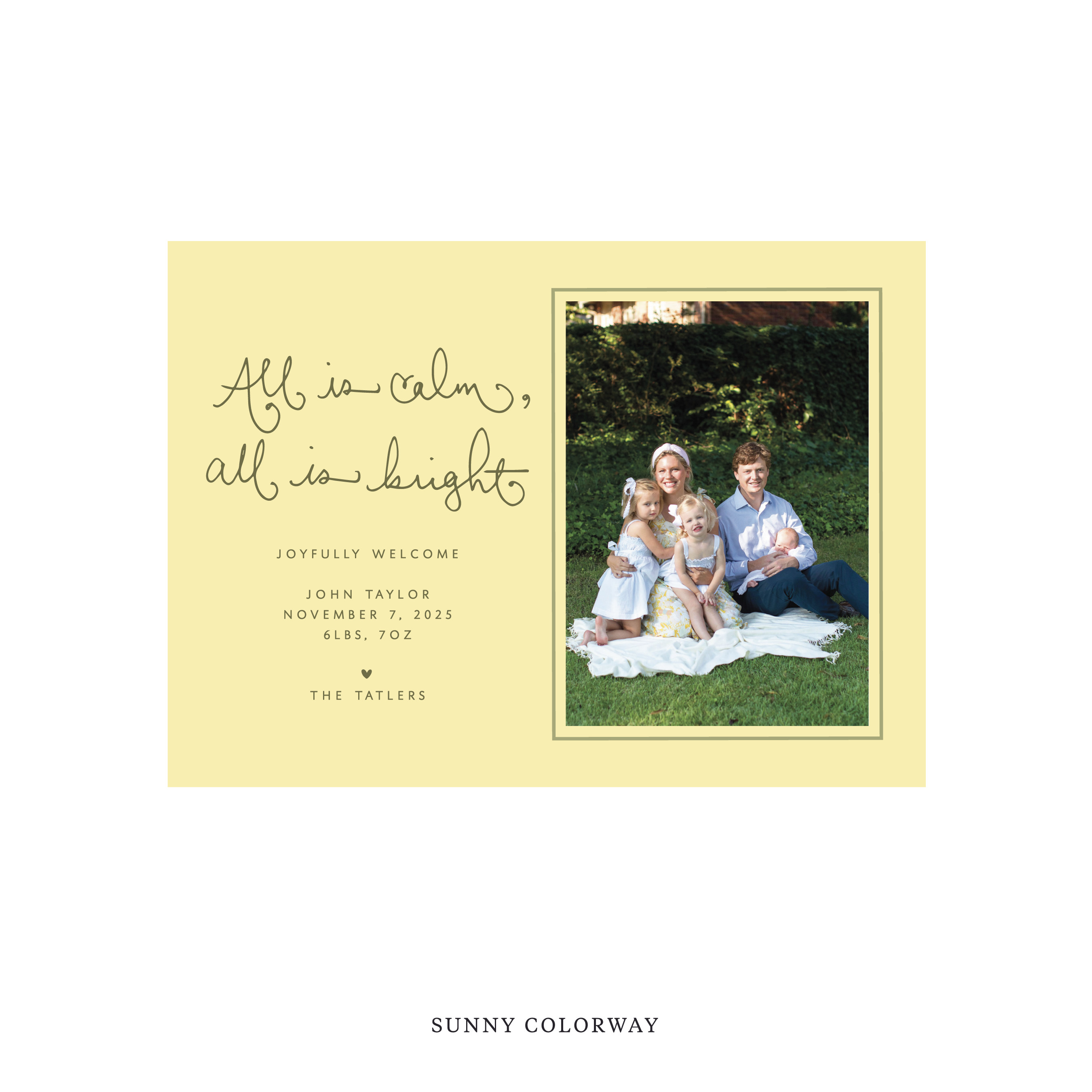 Tatler Classic Flat Print Holiday Card, Birth Announcement Medium