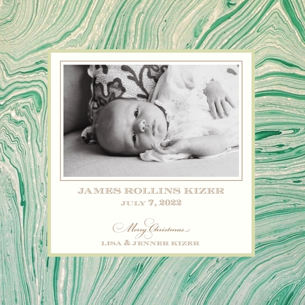 Laurel Petite Square Luxe Birth Announcement Holiday Card I