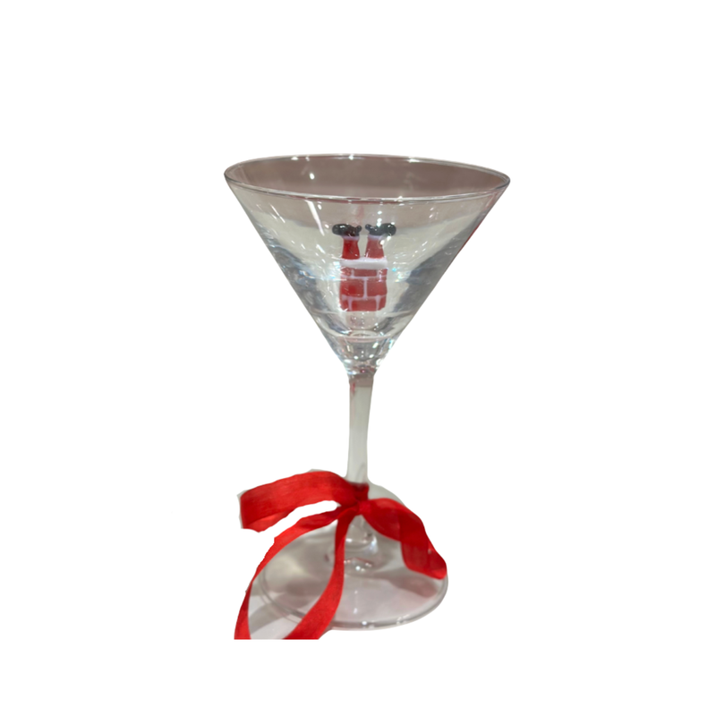 Santa Going Down the Chimney Martini Glass