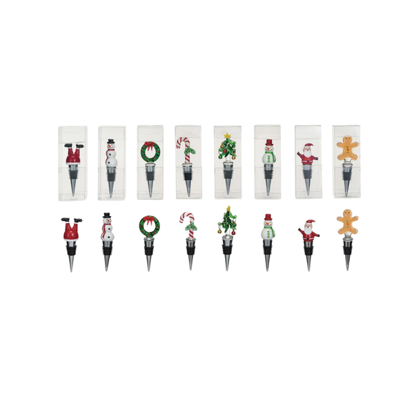 Glass Holiday Icon & Alloy Wine Stopper – 8 Styles