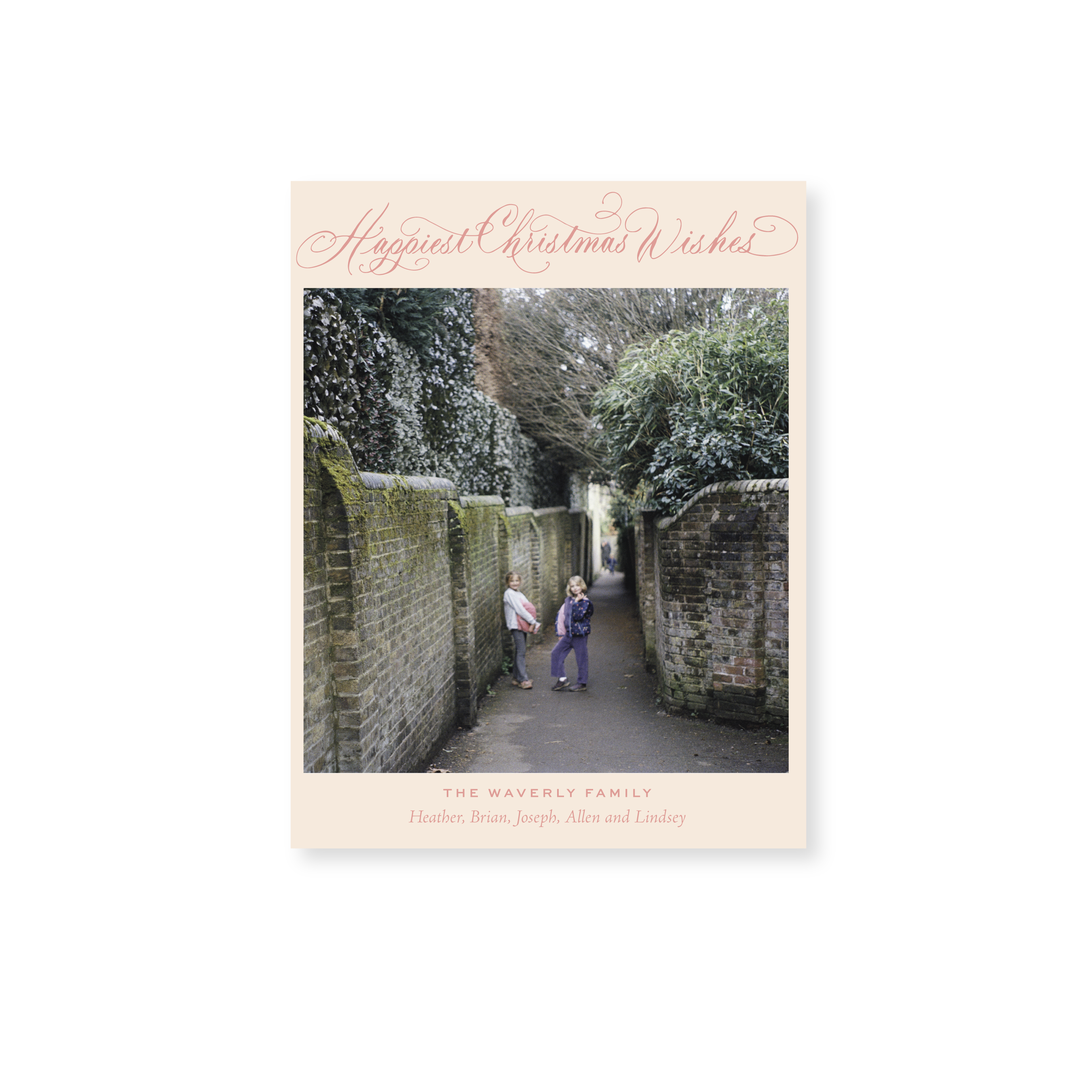 Waverly Classic Flat Print Happiest Christmas Wishes photo mount holiday card featuring elegant hand-lettered artwork by Stovall Collection.