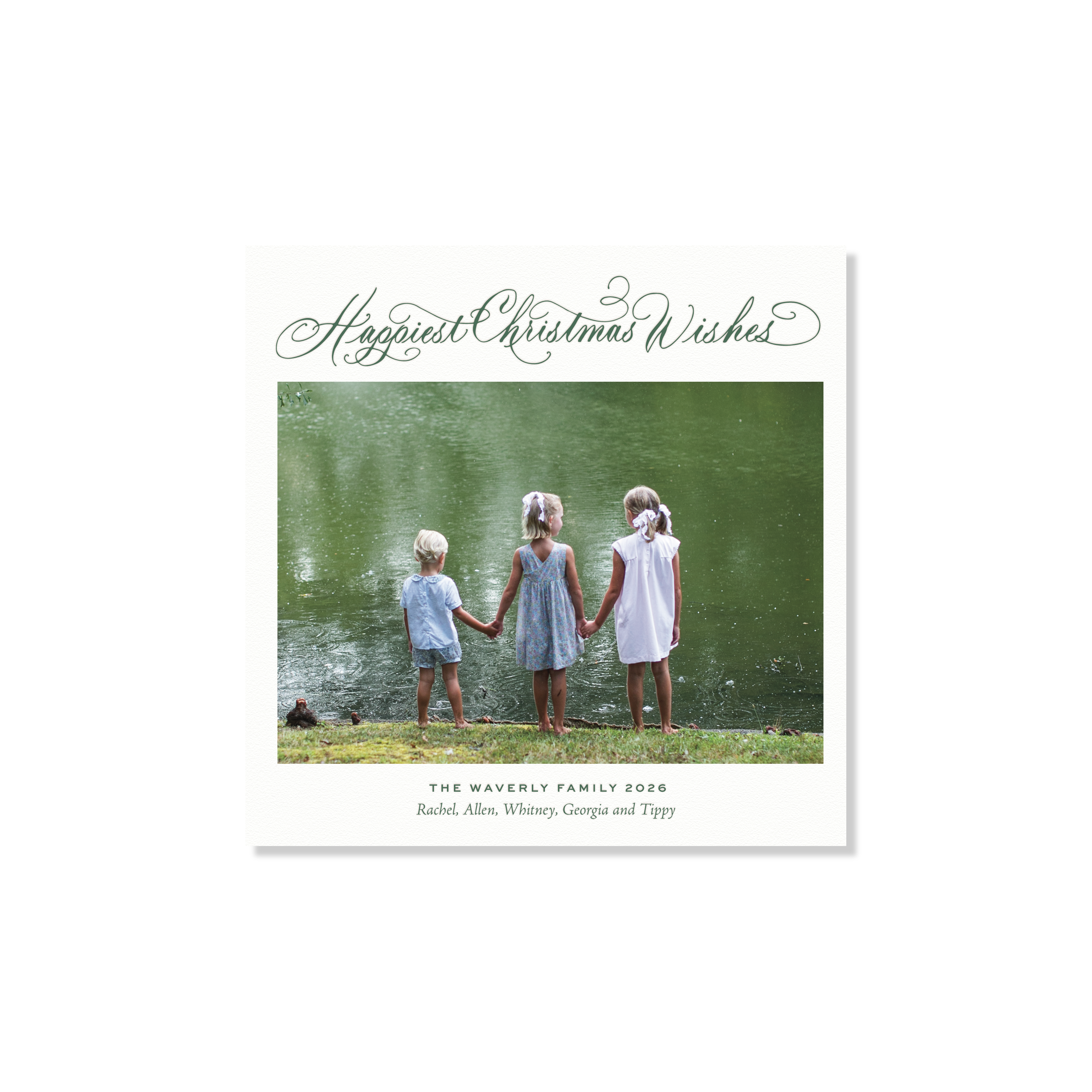 Waverly Letterpress Holiday Card, Small Square (White Paper)