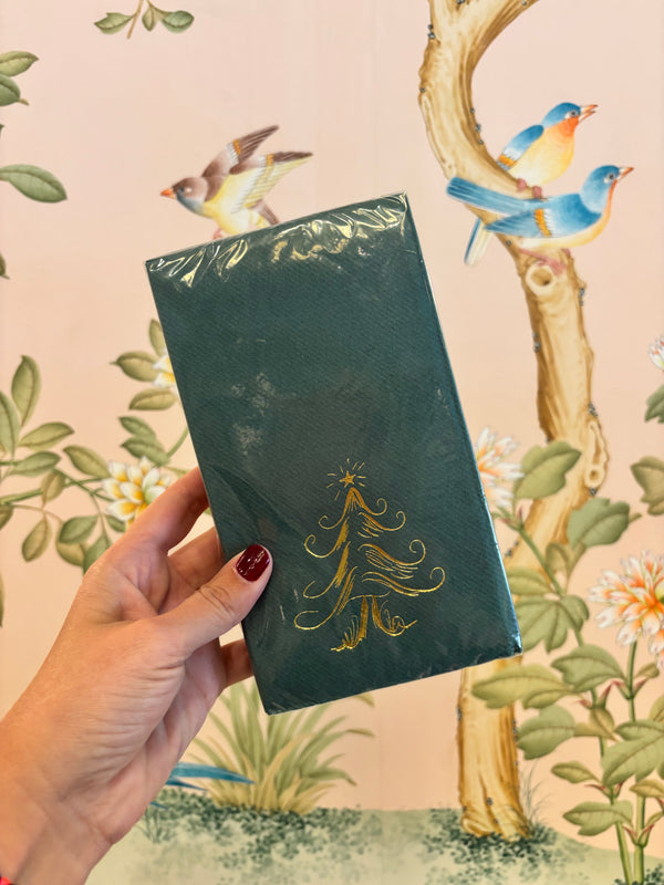 Whimsy Tree Linun Guest Towel - gold on green