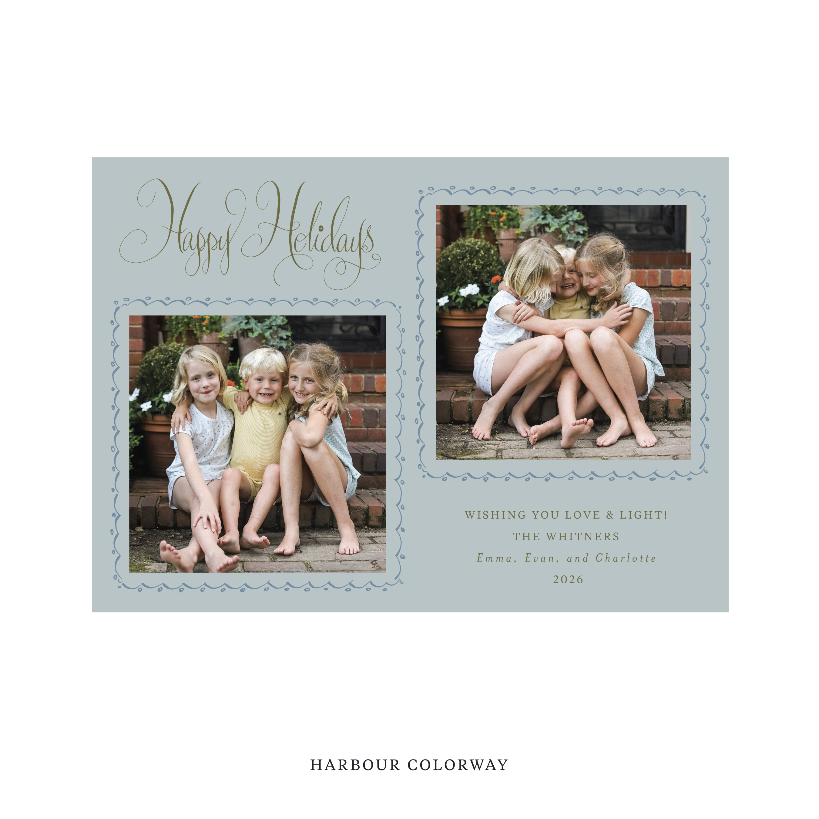 Celebrate the season with the Whitner "Happy Holidays" Holiday Card by Stovall Collection. Featuring original hand-lettered artwork, this luxury personalized photo mount holiday card is available in 22 thoughtfully curated flat printing colorways.