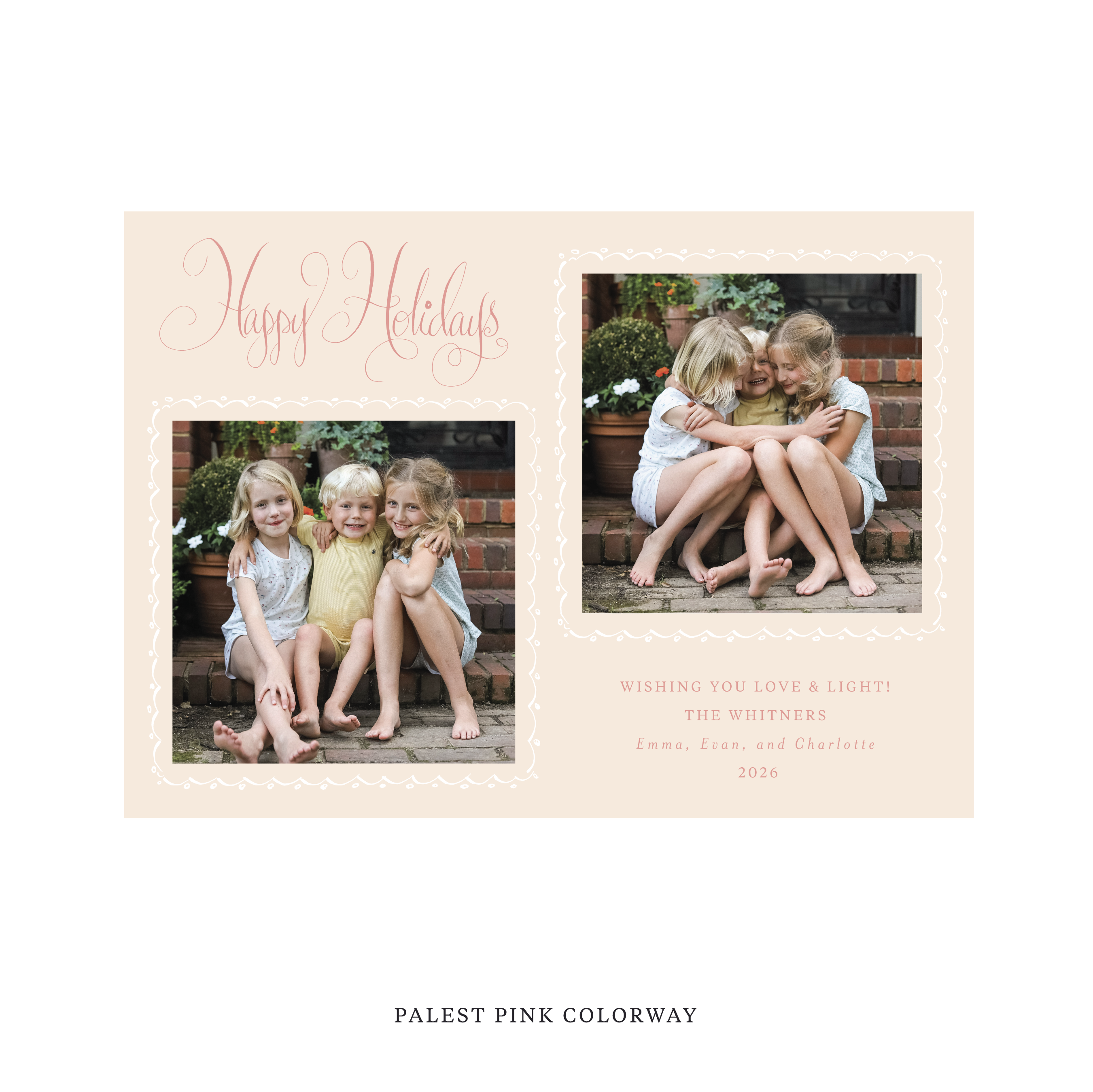 Celebrate the season with the Whitner "Happy Holidays" Holiday Card by Stovall Collection. Featuring original hand-lettered artwork, this luxury personalized photo mount holiday card is available in 22 thoughtfully curated flat printing colorways.