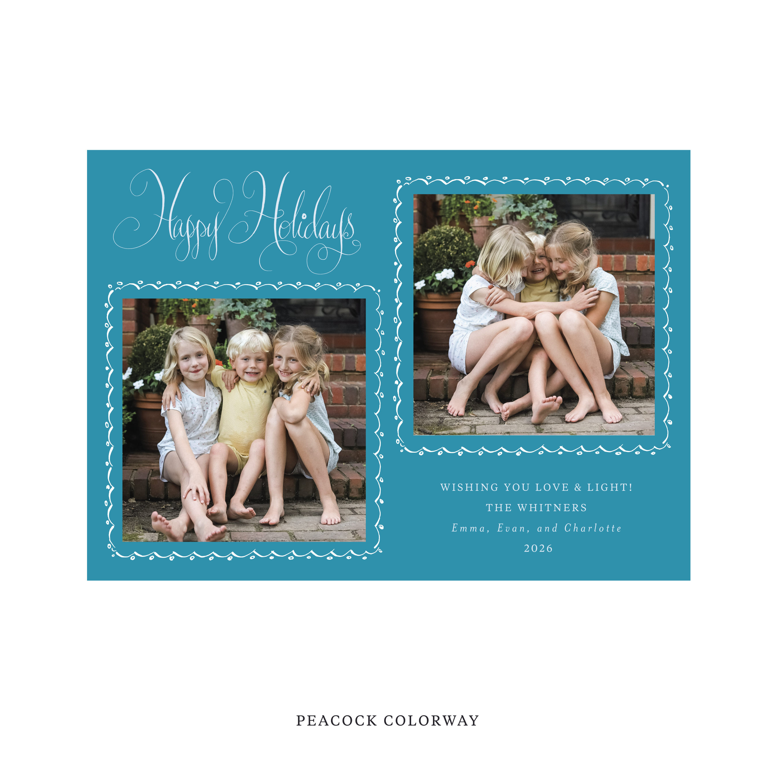 Celebrate the season with the Whitner "Happy Holidays" Holiday Card by Stovall Collection. Featuring original hand-lettered artwork, this luxury personalized photo mount holiday card is available in 22 thoughtfully curated flat printing colorways.