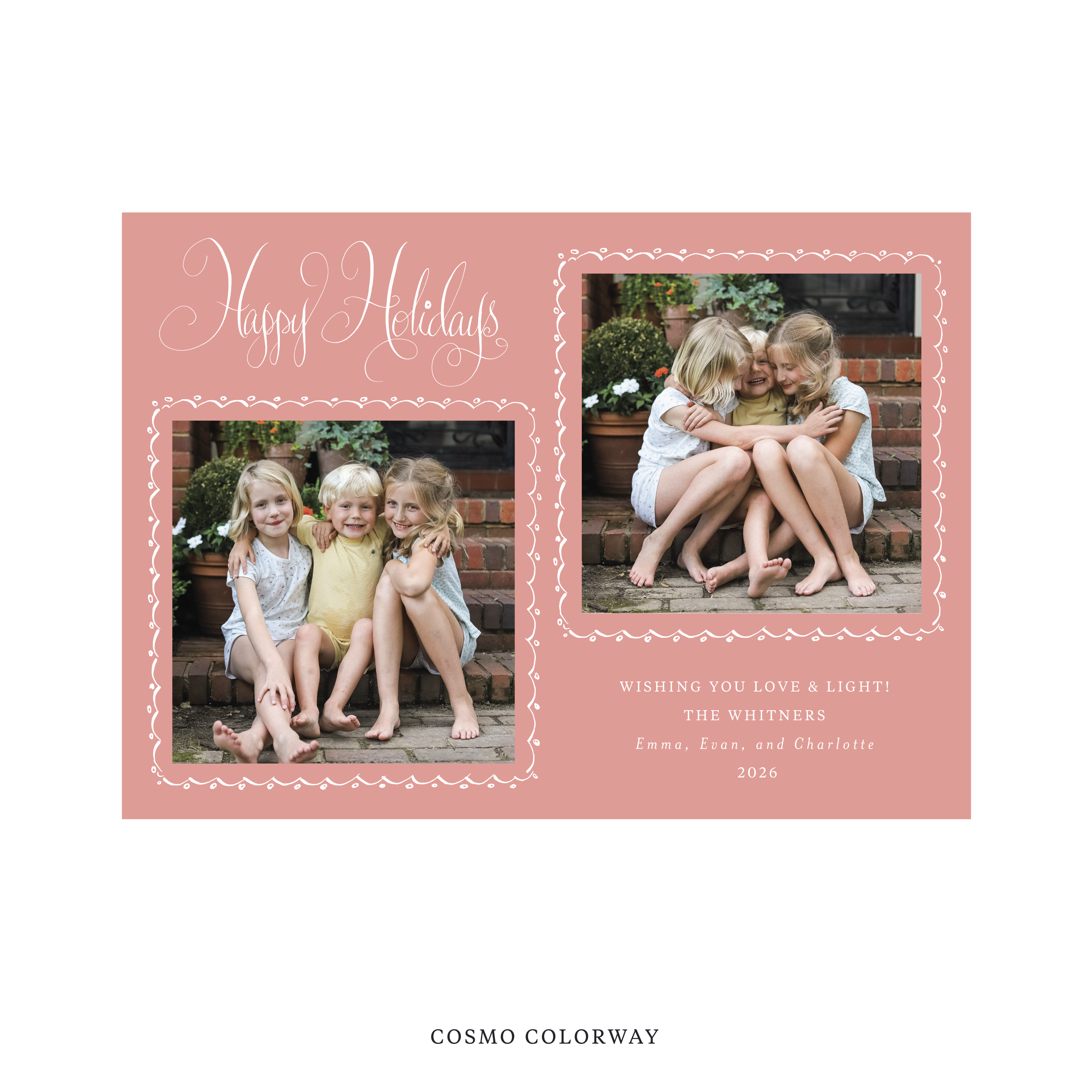 Celebrate the season with the Whitner "Happy Holidays" Holiday Card by Stovall Collection. Featuring original hand-lettered artwork, this luxury personalized photo mount holiday card is available in 22 thoughtfully curated flat printing colorways.