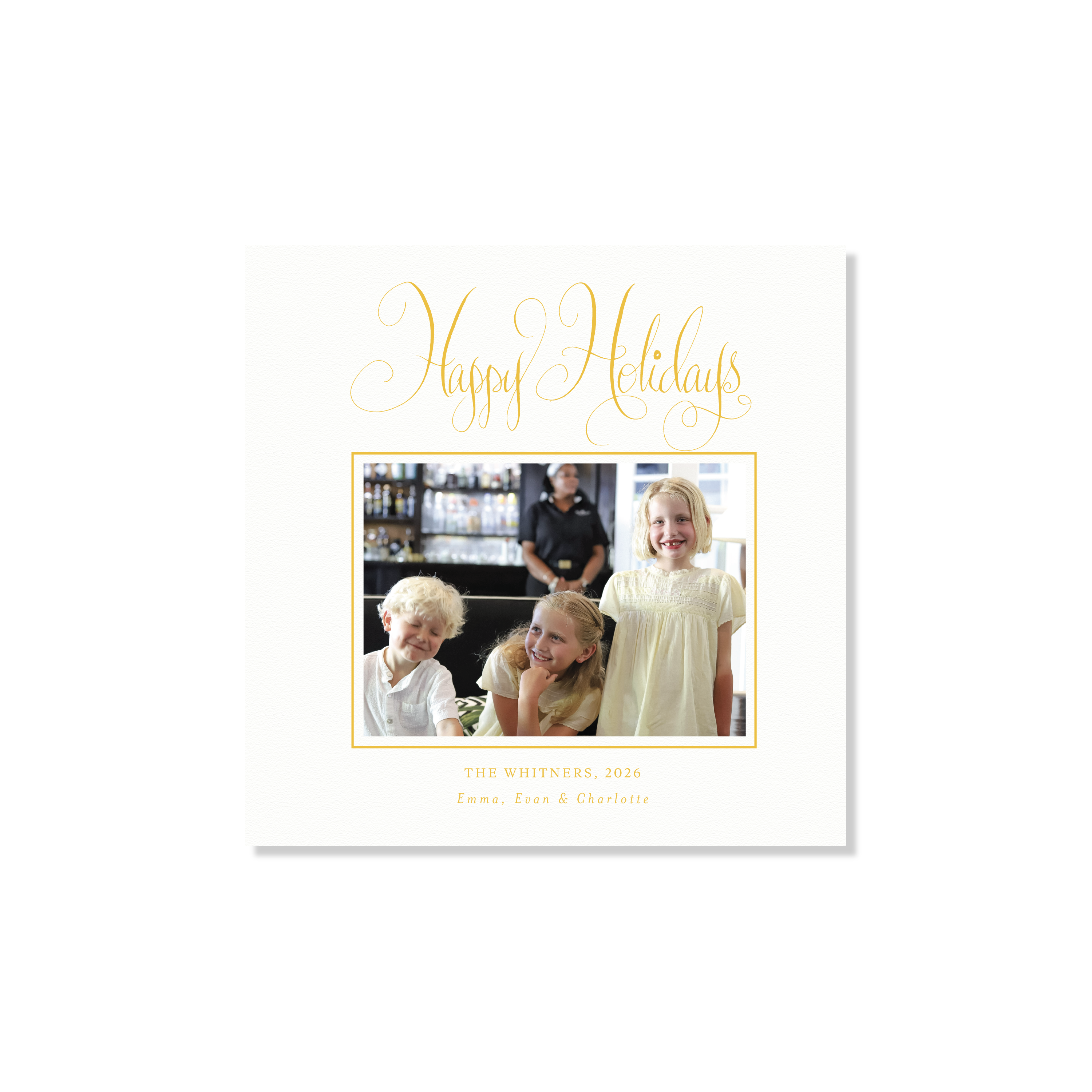 Whitner Letterpress Holiday Card, Small Square (White Paper)