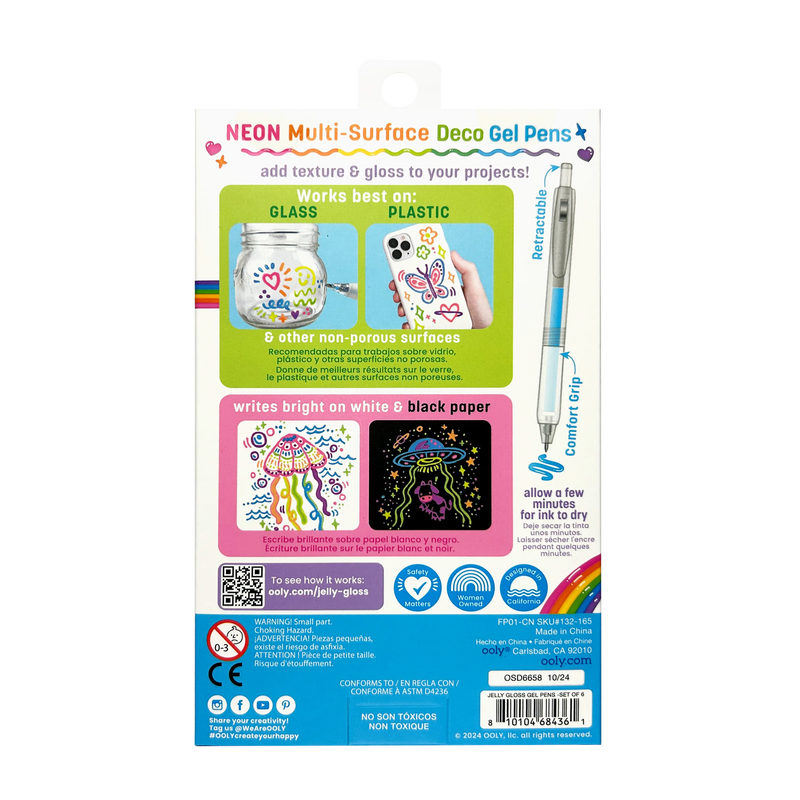 Jelly Gloss Neon Multi-Surface Deco Gel Pens - Set of 6