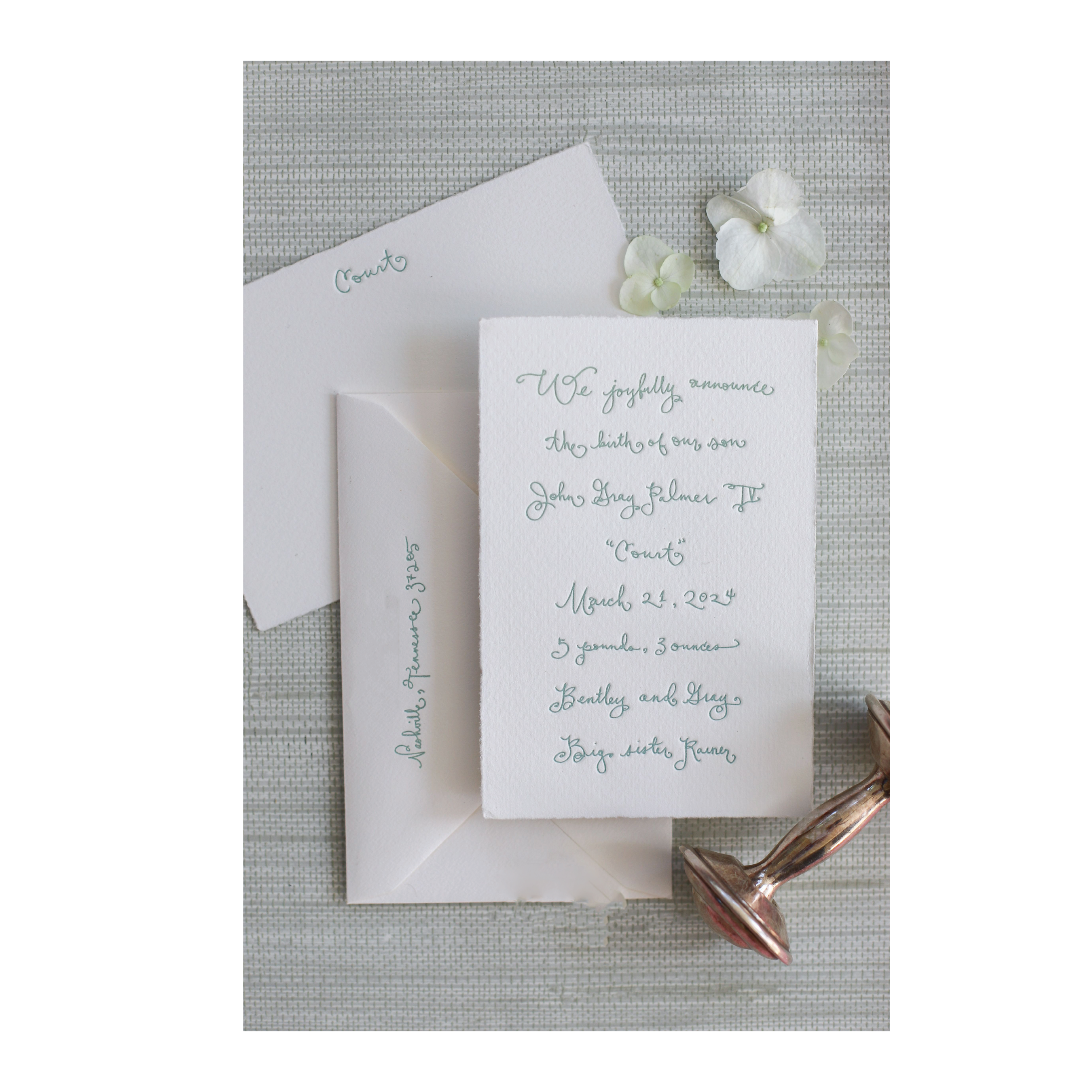 Court Petite Letterpress Birth Announcement