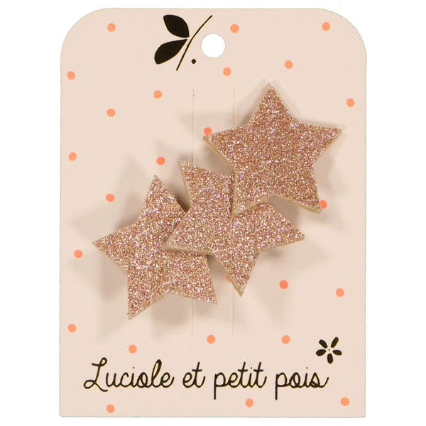 Pink Glitter Stars Hair Clips