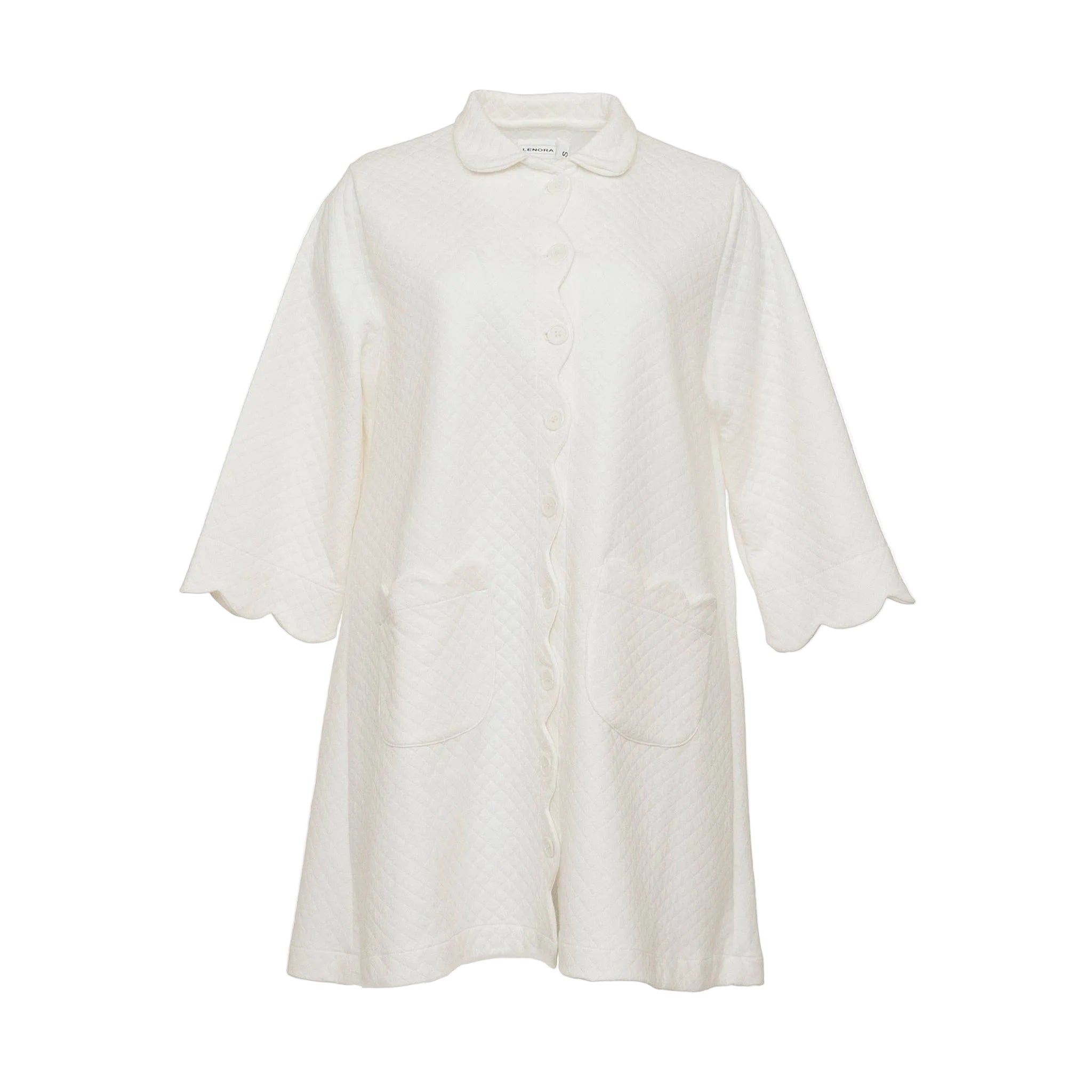 White Quilted Button Front Robe