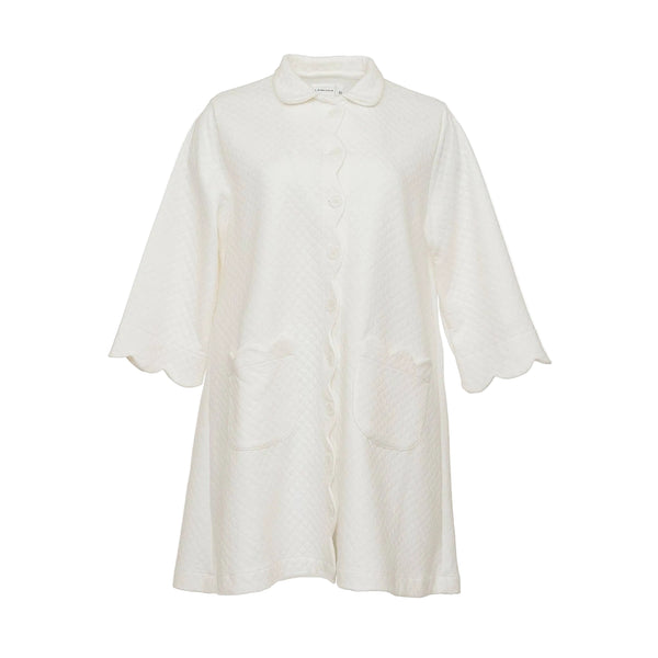 White Quilted Button Front Robe