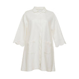 White Quilted Button Front Robe