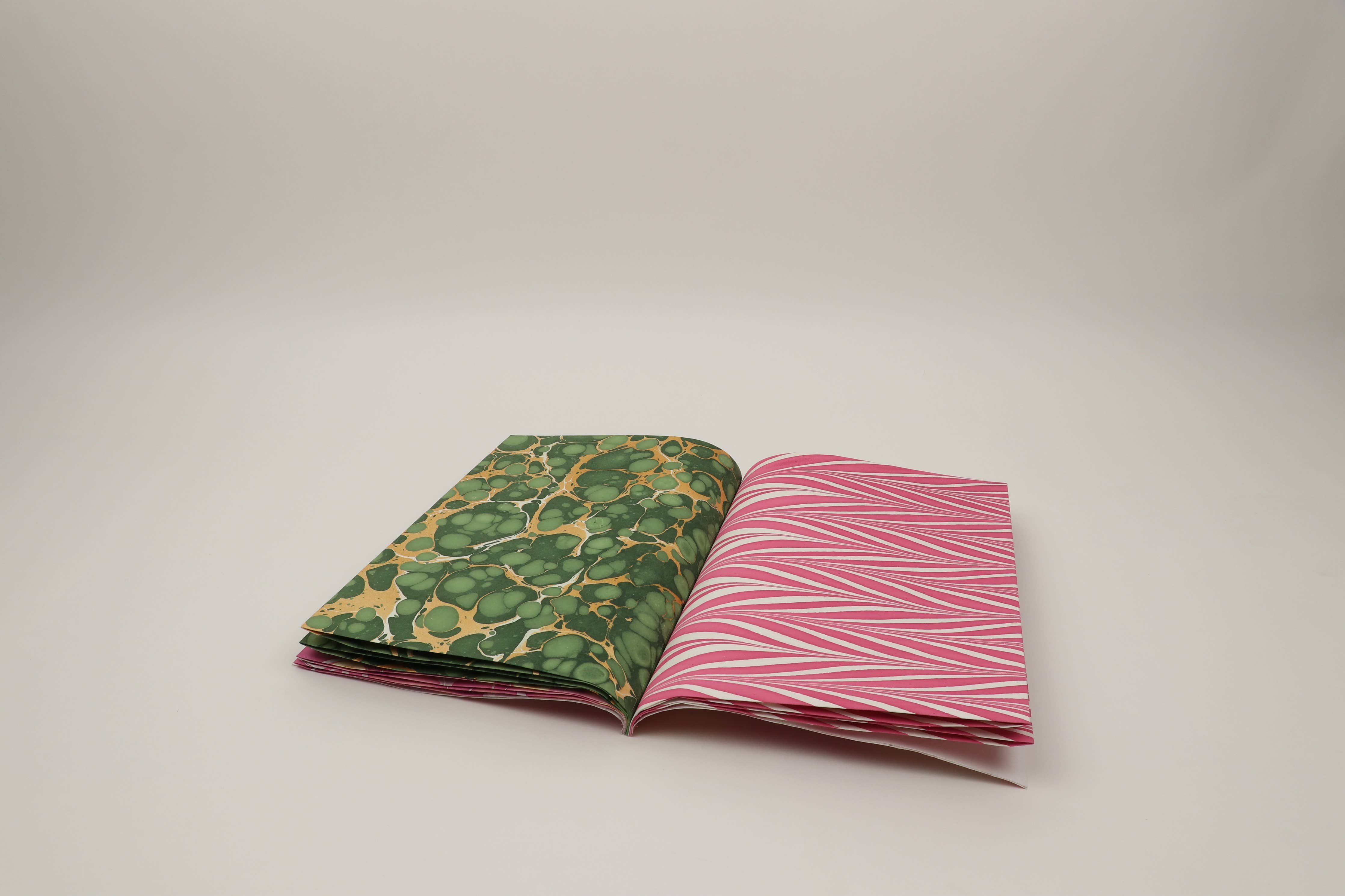 Pink & Green Hand Marbled Gift Wrapping Paper Booklet