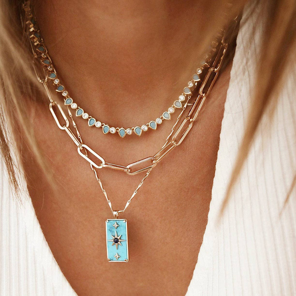 14KGF〈Station necklace〉Turquoise – marino
