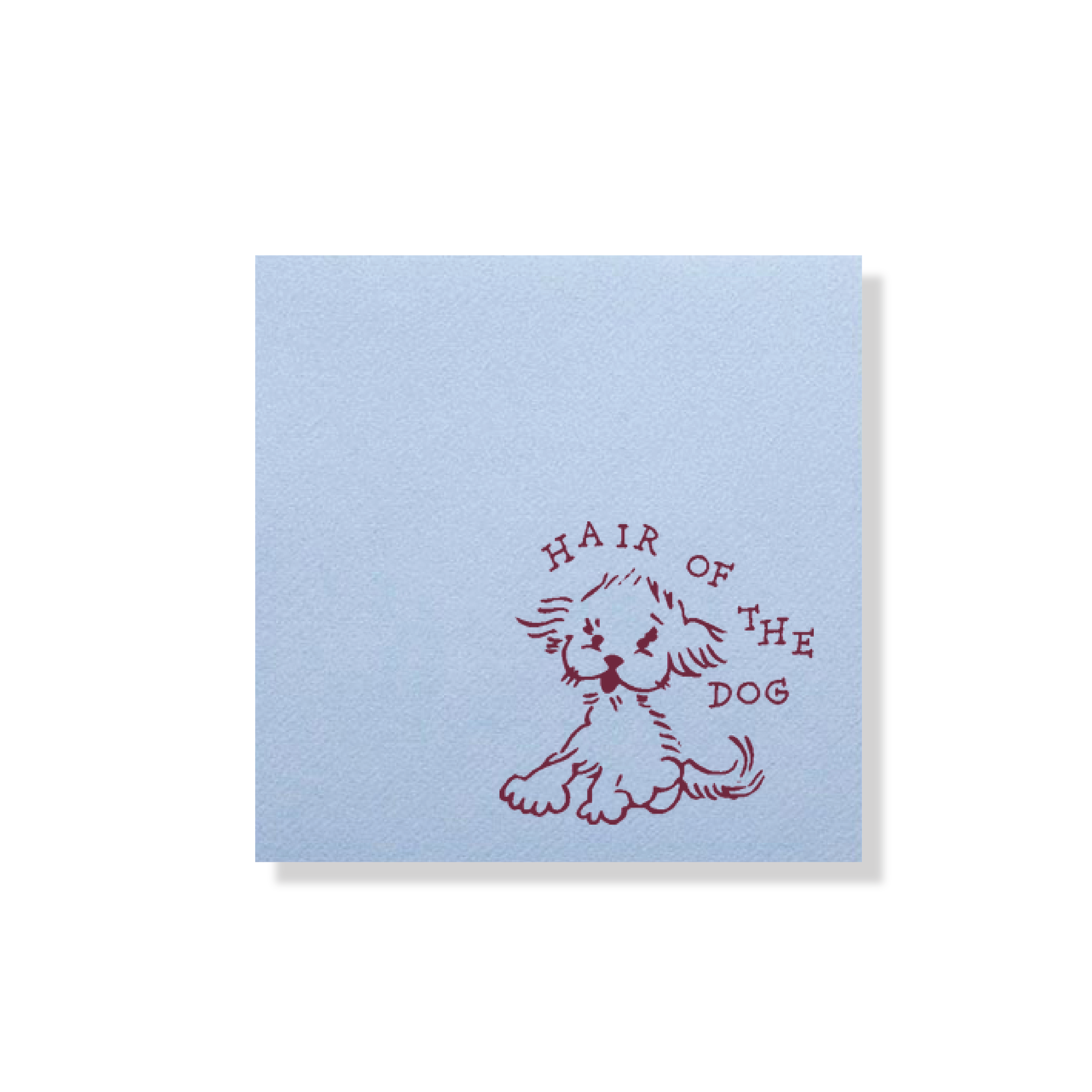 Hair of the Dog cocktail napkins in blue linen-like paper for brunch, cocktails and entertaining