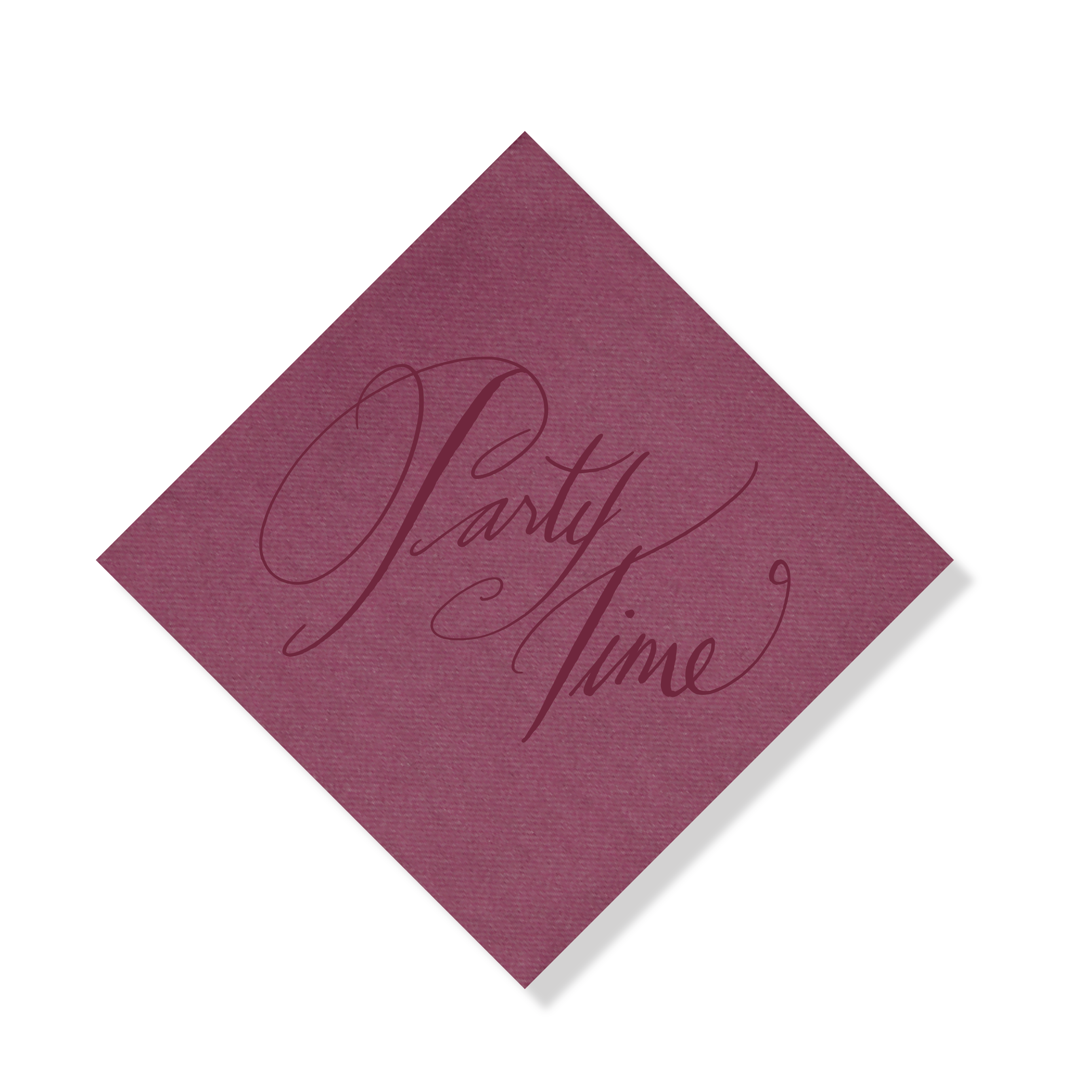 Party Time cocktail napkins in raspberry with elegant calligraphy for parties and entertaining