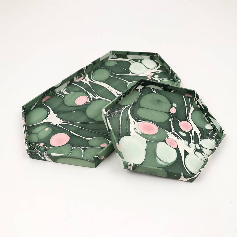Hexagon Marble Tray Set - Pebbles Green