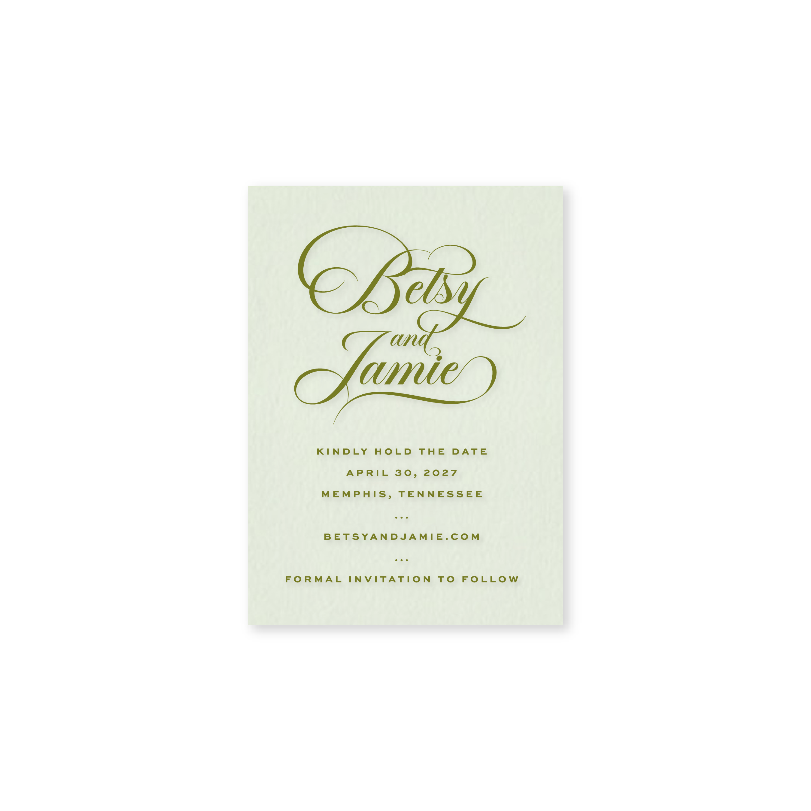Pistachio Frances Save the Date Card with Moss Engraving