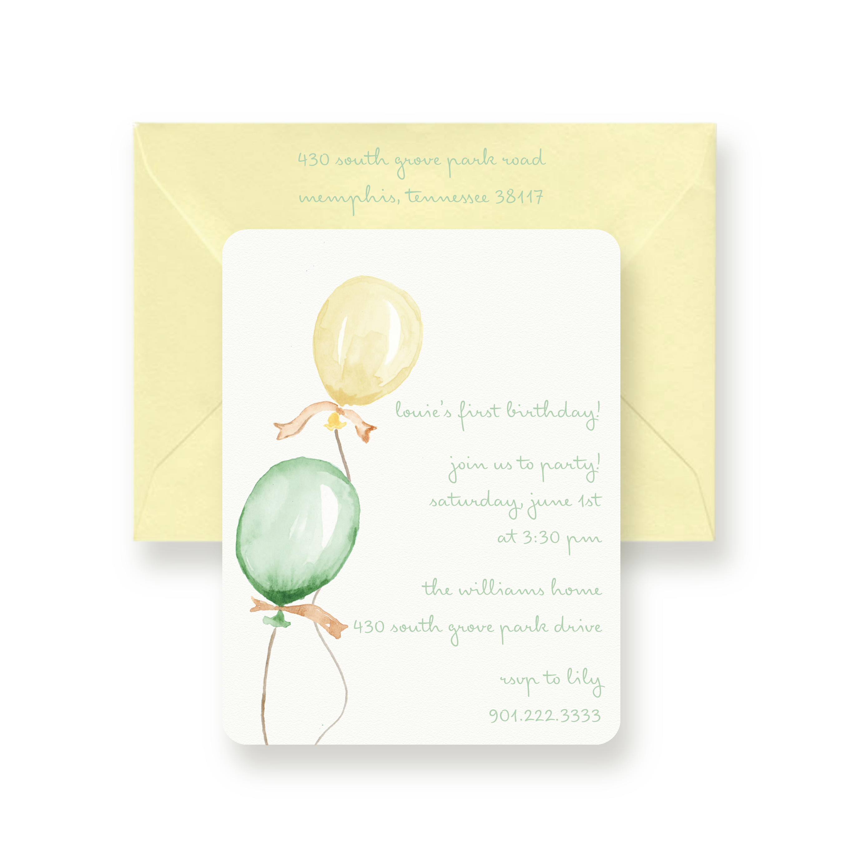 Balloon Birthday Invitation – Green