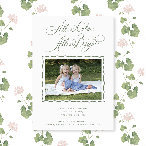 Jane Medium Classic Letterpress Birth Announcement Holiday Card