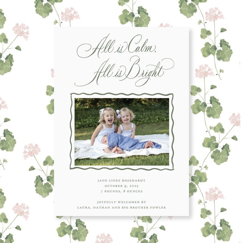 Jane Medium Classic Letterpress Birth Announcement Holiday Card