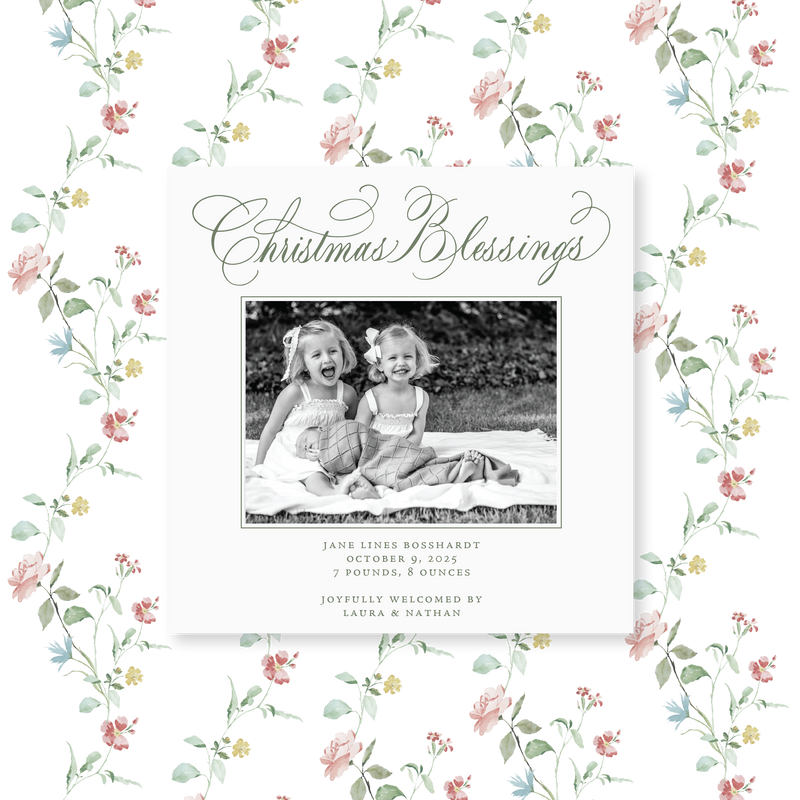 Laura Small Square Classic Letterpress Birth Announcement Holiday Card