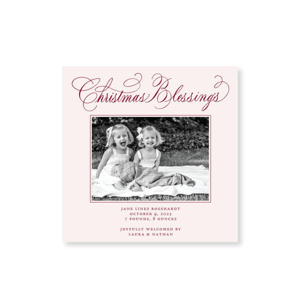 Laura Small Square Classic Letterpress Birth Announcement Holiday Card
