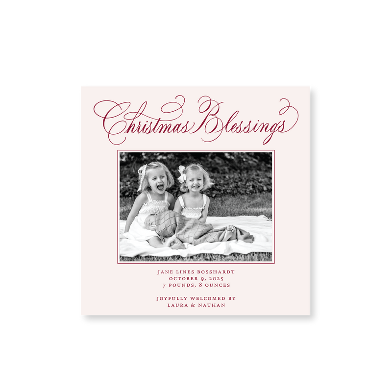Laura Small Square Classic Letterpress Birth Announcement Holiday Card