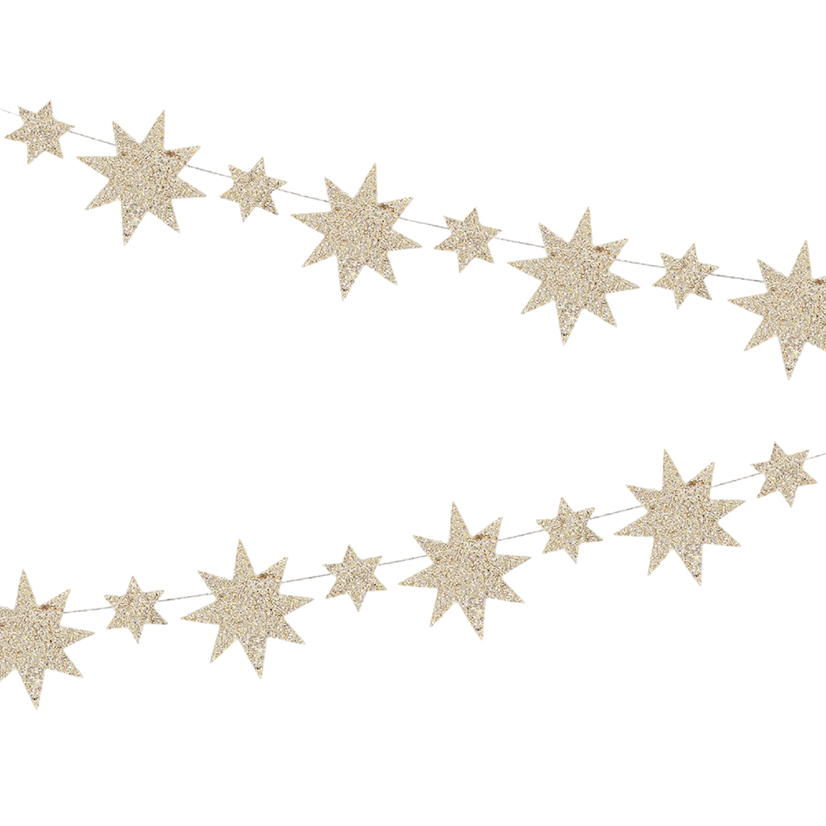 Gilded gold glitter star garland with alternating star sizes