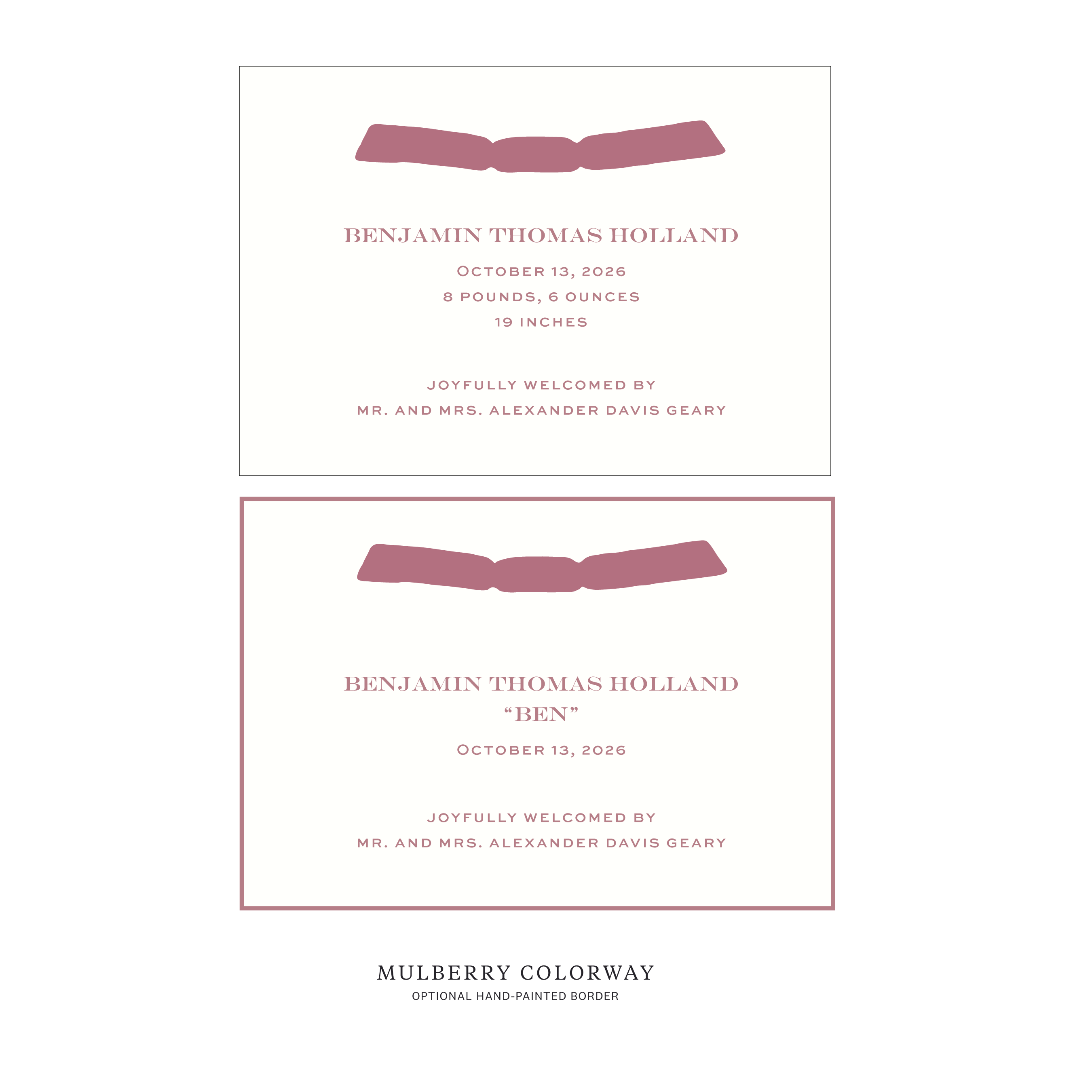 Hampstead Ribbon Birth Announcement
