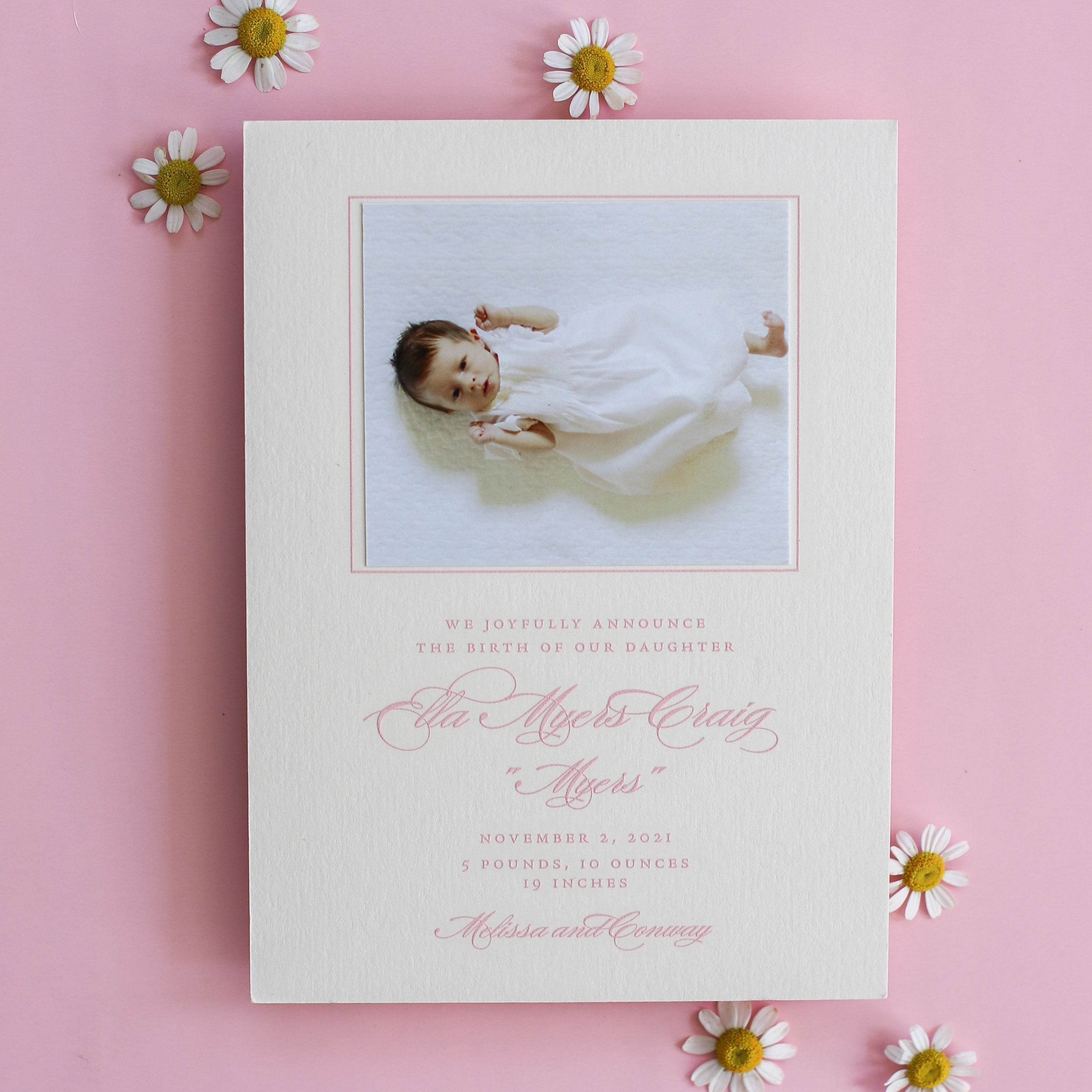 Myers Engraved Birth Announcement