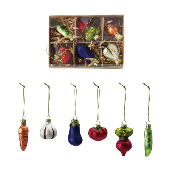 Glass Vegetable Ornaments with Glitter / Boxed Set
