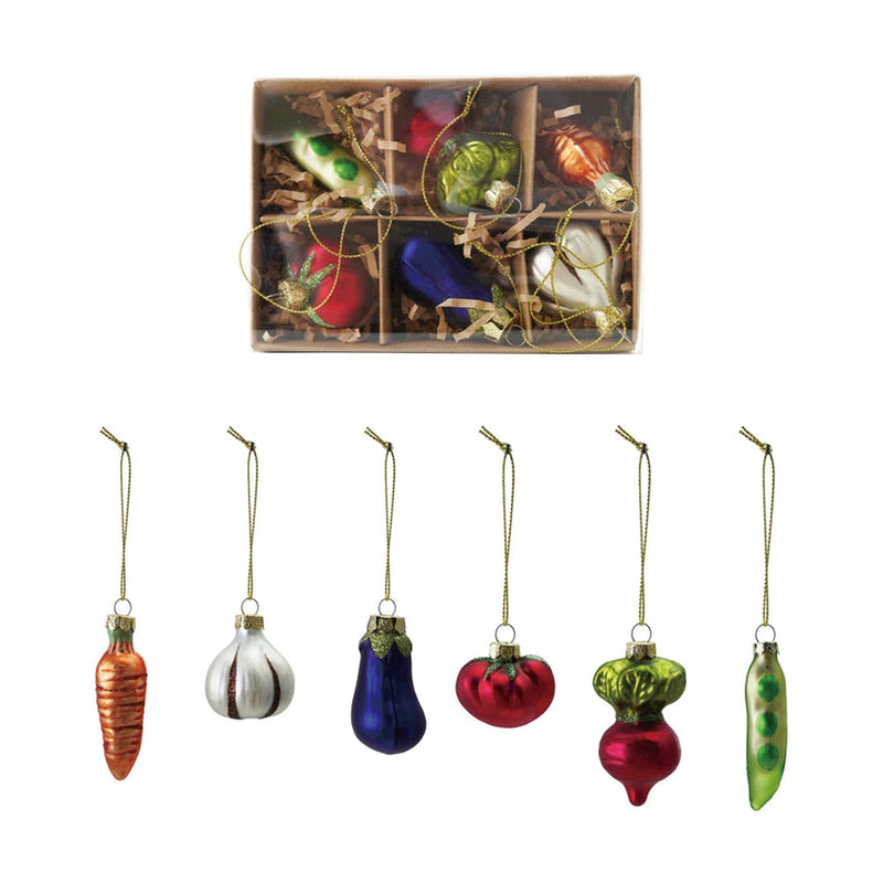 Glass Vegetable Ornaments with Glitter / Boxed Set