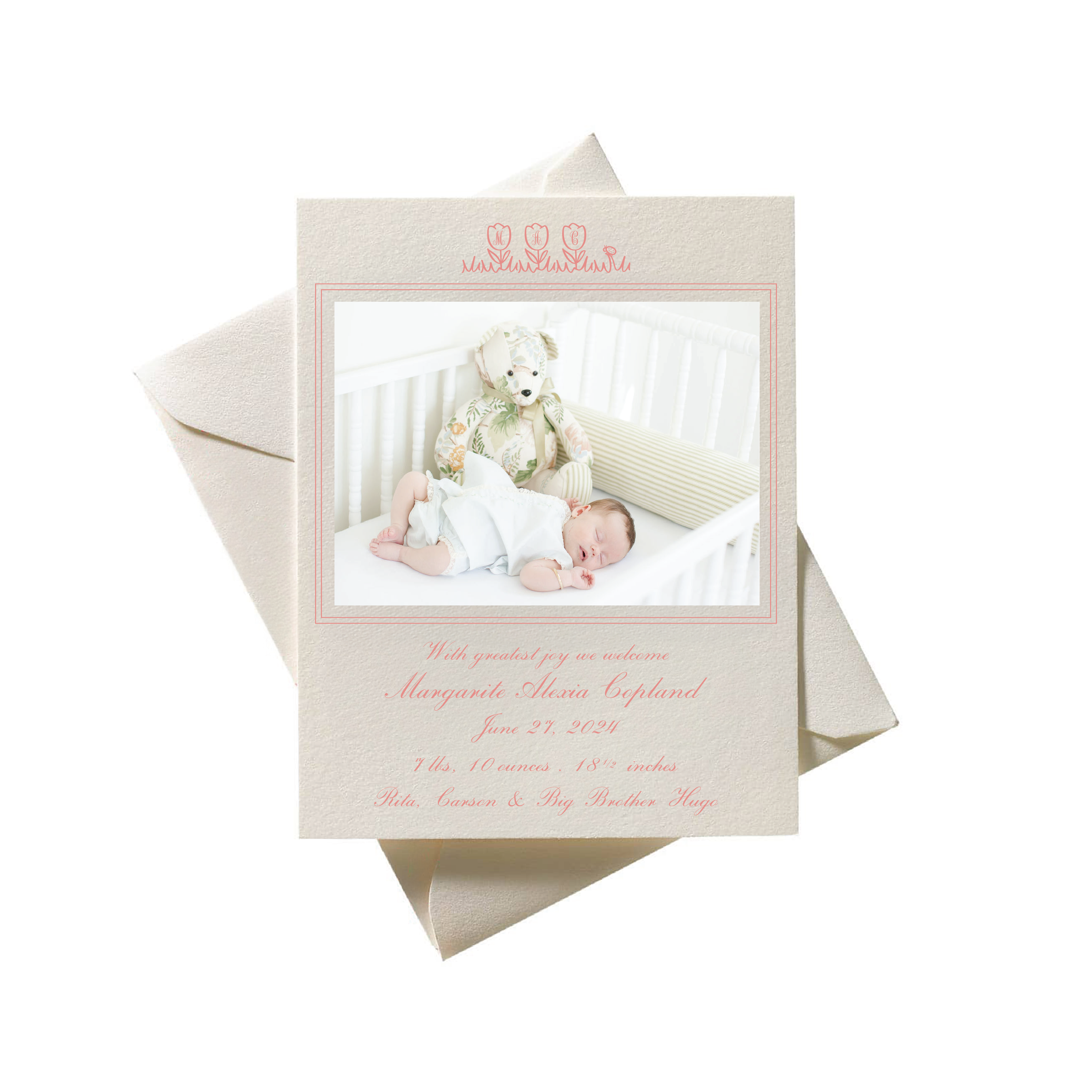 Violet Tulip Engraved Birth Announcement