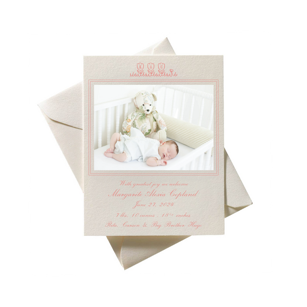 Violet Tulip Engraved Birth Announcement