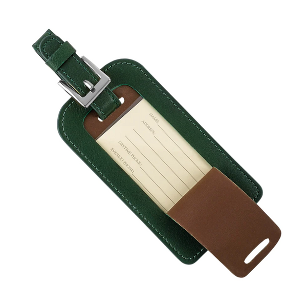 Green Leather Luggage Tag